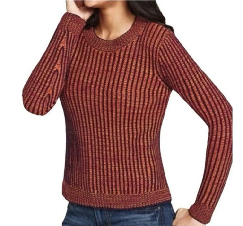 CAbi Melange Lava Striped Sweater Medium Orange Style 891 Ribbed Knit Pullover